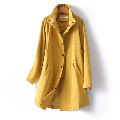 Trenchcoat Midi con Cuello Alto y Mangas Largas para Mujer | Uso Profesional o Diario