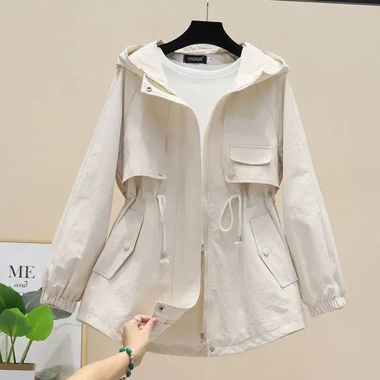 Trenchcoat con Capucha, Cordón Ajustable y Mangas Largas para Mujer | Uso Diario en Temporada Media