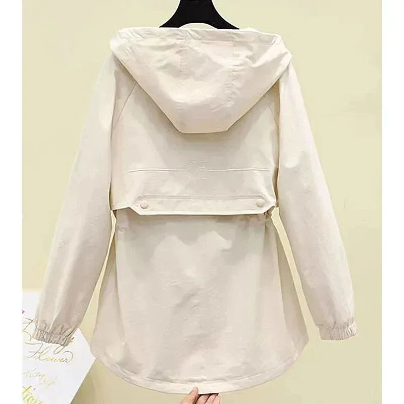 Trenchcoat con Capucha, Cordón Ajustable y Mangas Largas para Mujer | Uso Diario en Temporada Media
