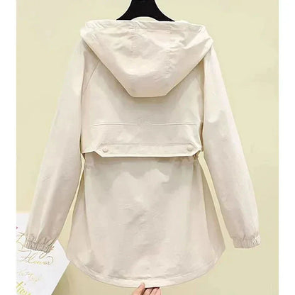 Trenchcoat con Capucha, Cordón Ajustable y Mangas Largas para Mujer | Uso Diario en Temporada Media