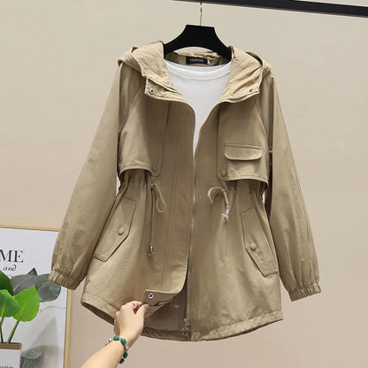 Trenchcoat con Capucha, Cordón Ajustable y Mangas Largas para Mujer | Uso Diario en Temporada Media