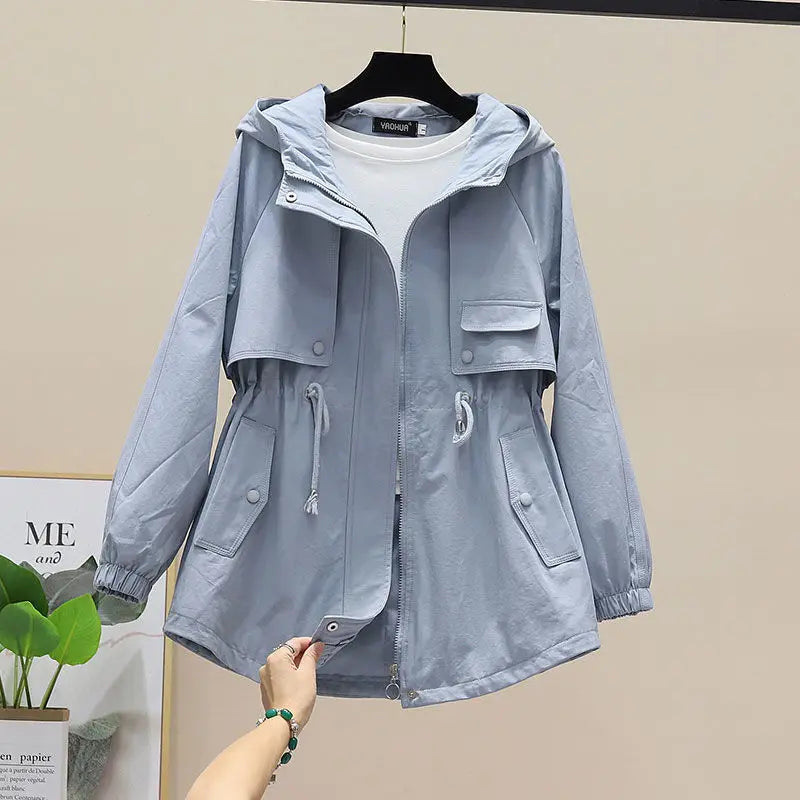 Trenchcoat con Capucha, Cordón Ajustable y Mangas Largas para Mujer | Uso Diario en Temporada Media