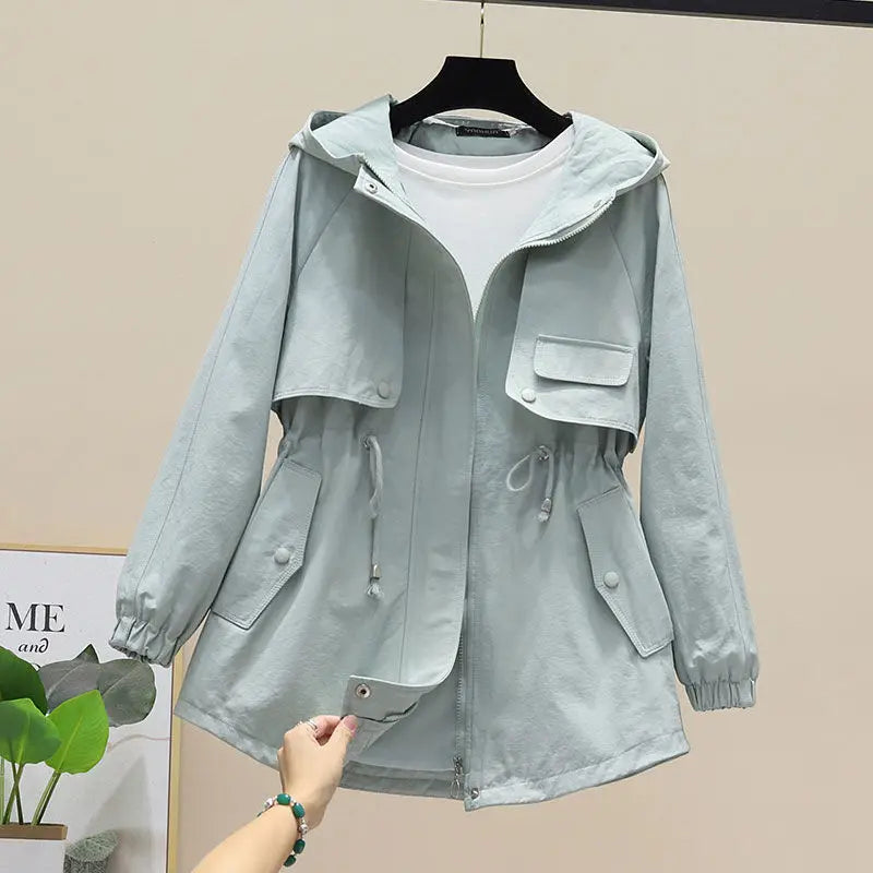 Trenchcoat con Capucha, Cordón Ajustable y Mangas Largas para Mujer | Uso Diario en Temporada Media