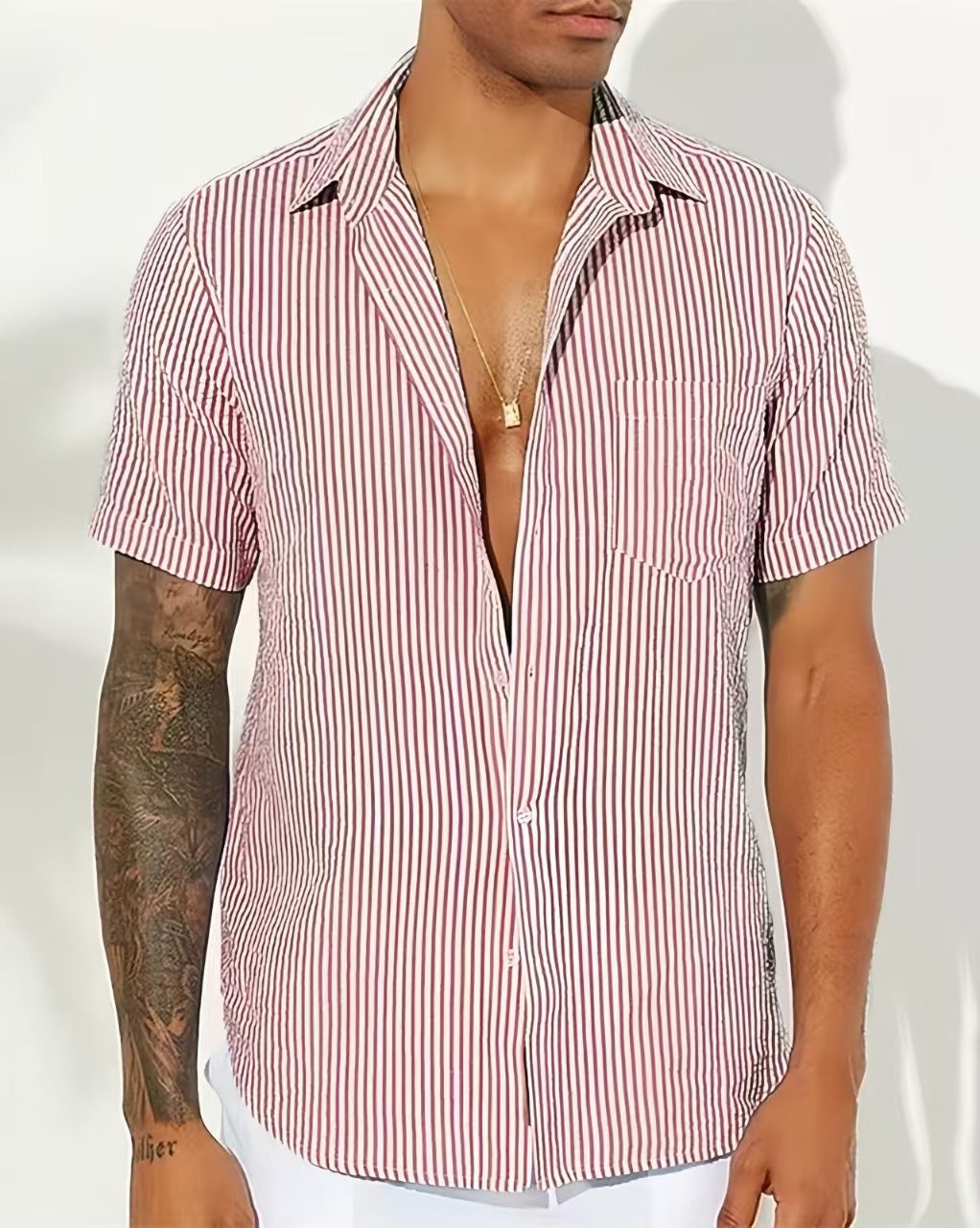 Camisa de Manga Corta con Cierre Abotonado y Rayas Verticales para Hombre | Ideal para Uso Diario y Verano