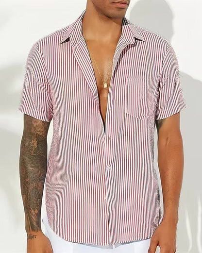 Camisa de Manga Corta con Cierre Abotonado y Rayas Verticales para Hombre | Ideal para Uso Diario y Verano