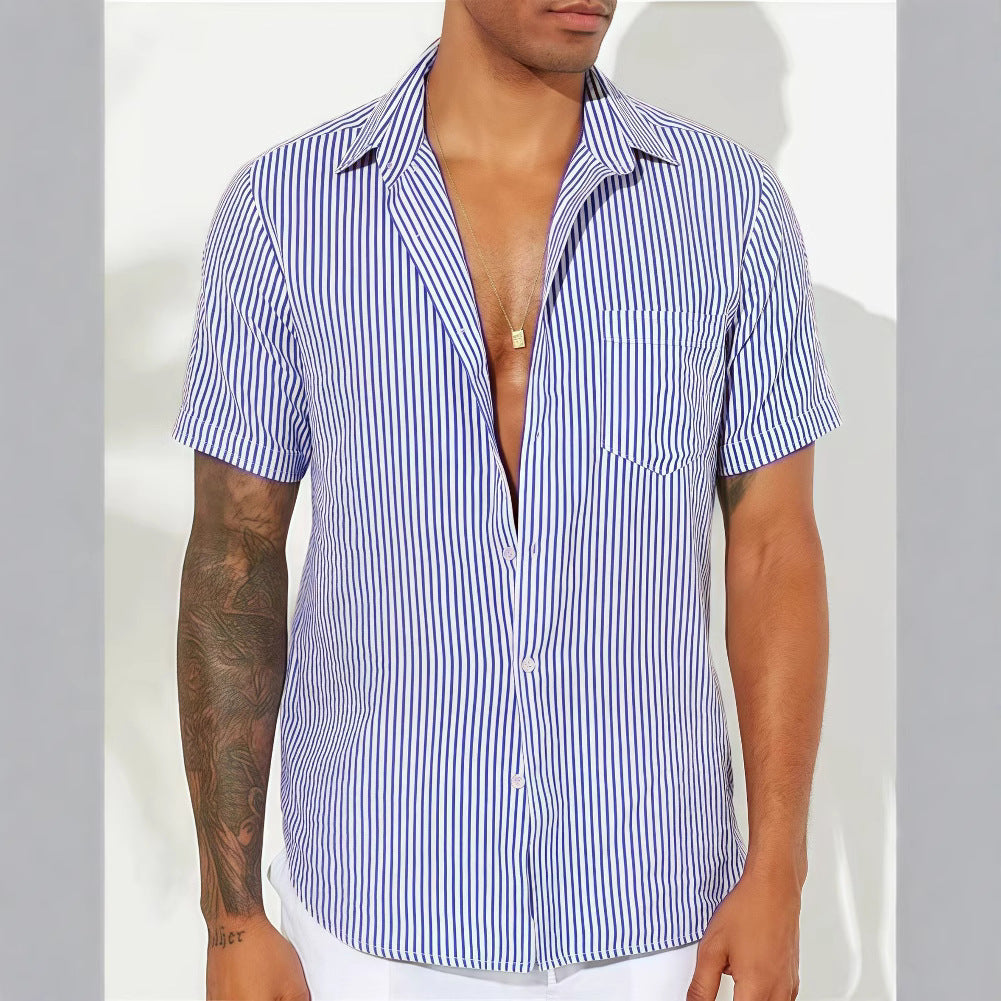 Camisa de Manga Corta con Cierre Abotonado y Rayas Verticales para Hombre | Ideal para Uso Diario y Verano