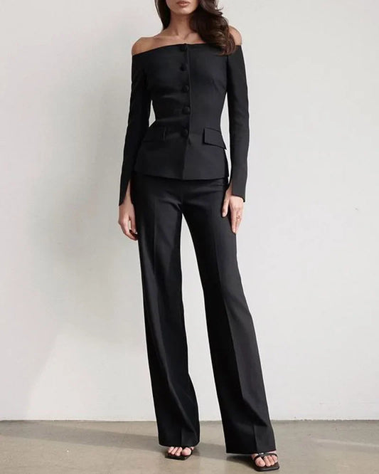 Conjunto De Dos Piezas Con Camisa Abotonada Y Pantalón Para Mujer | Ideal Para Uso Diario Y Ocasiones Formales