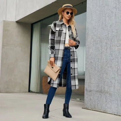 Gabardina Con Patrón De Cuadros Y Aberturas Laterales Para Mujer | Ideal Para Entretiempo