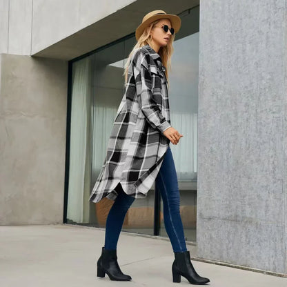Gabardina Con Patrón De Cuadros Y Aberturas Laterales Para Mujer | Ideal Para Entretiempo