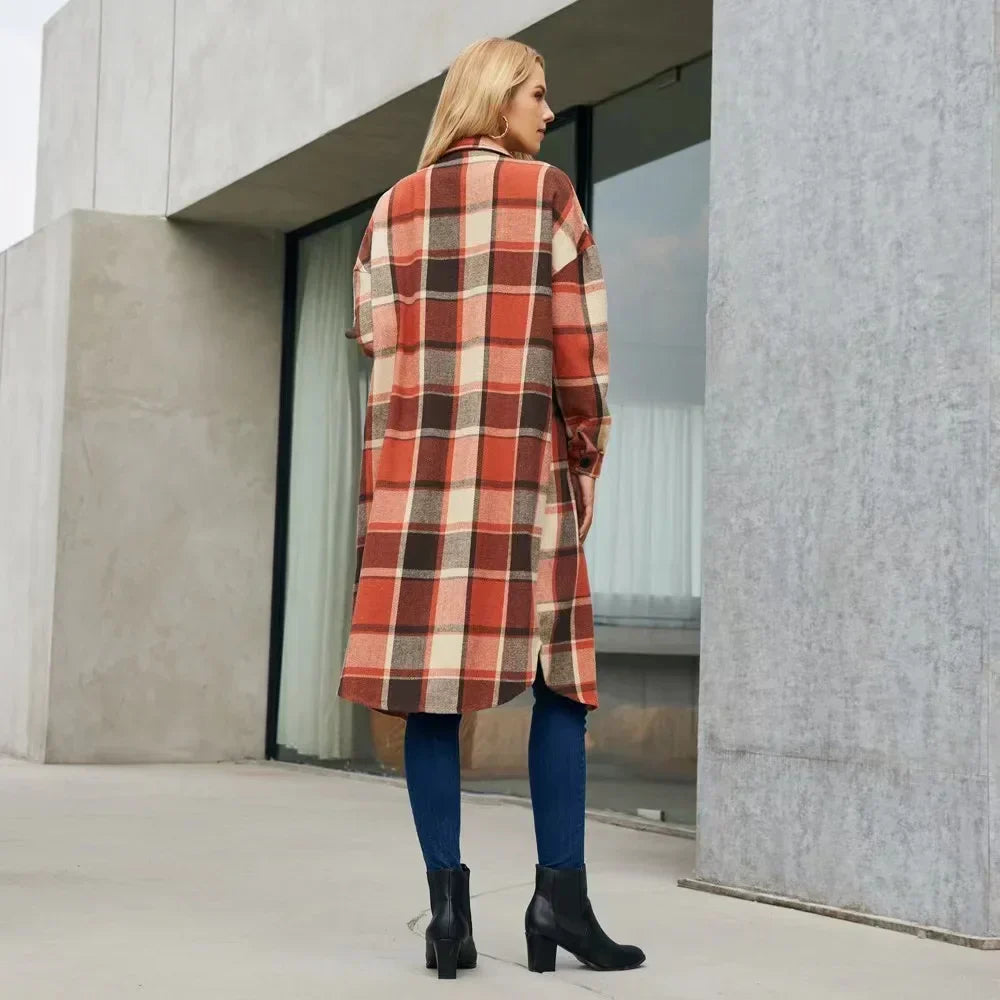 Gabardina Con Patrón De Cuadros Y Aberturas Laterales Para Mujer | Ideal Para Entretiempo