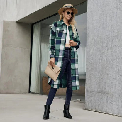 Gabardina Con Patrón De Cuadros Y Aberturas Laterales Para Mujer | Ideal Para Entretiempo