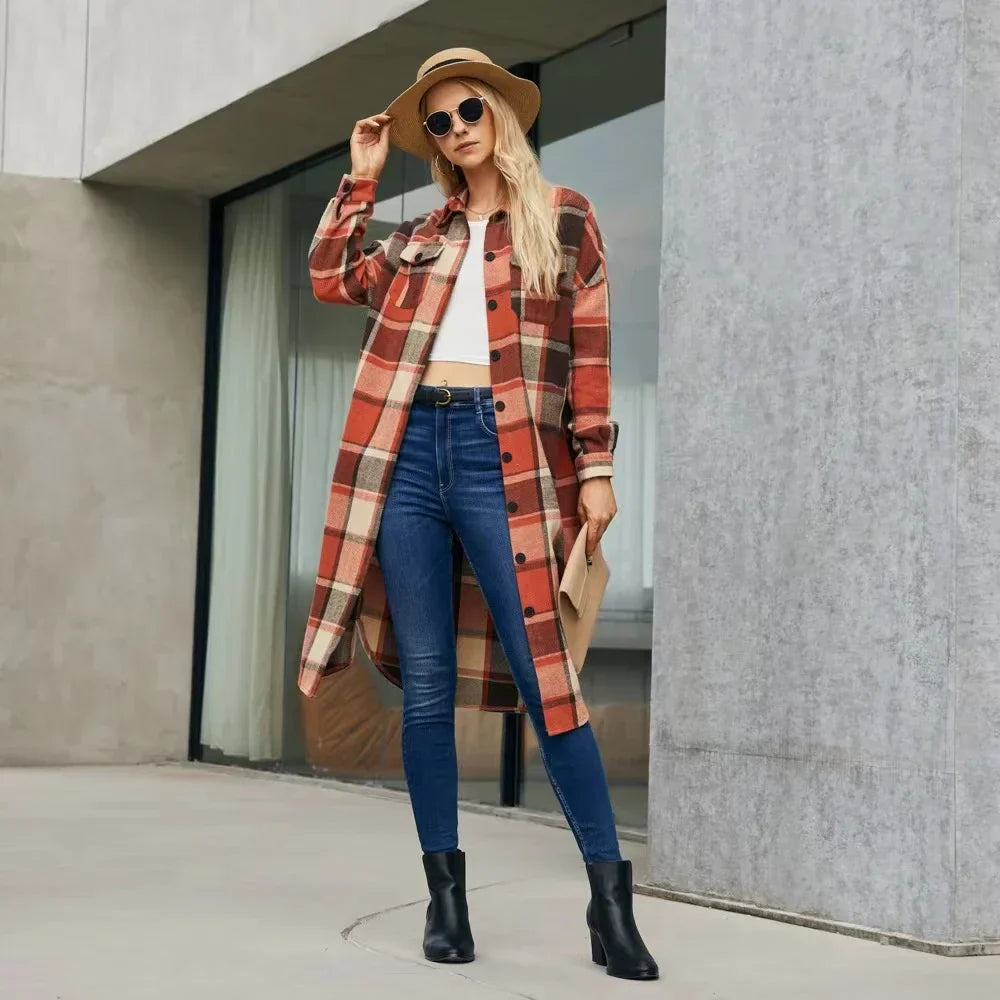 Gabardina Con Patrón De Cuadros Y Aberturas Laterales Para Mujer | Ideal Para Entretiempo
