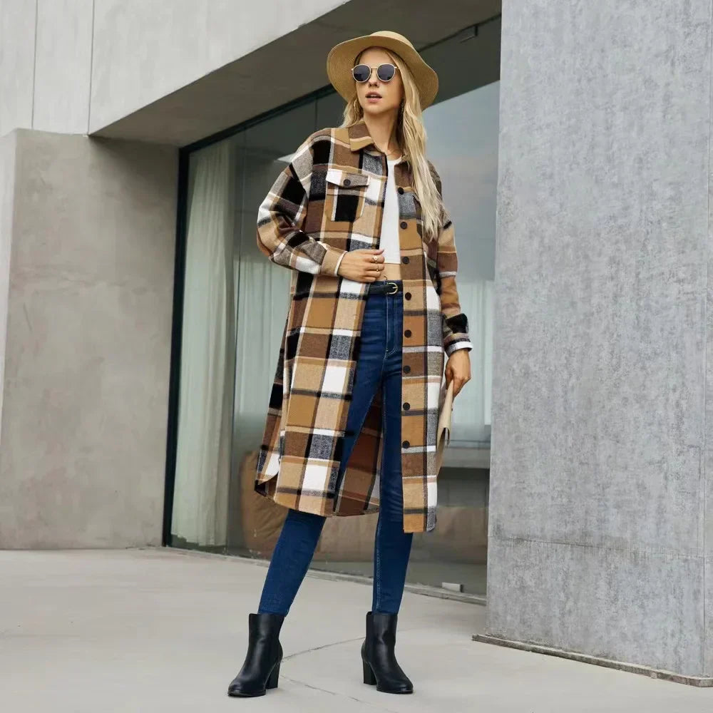 Gabardina Con Patrón De Cuadros Y Aberturas Laterales Para Mujer | Ideal Para Entretiempo