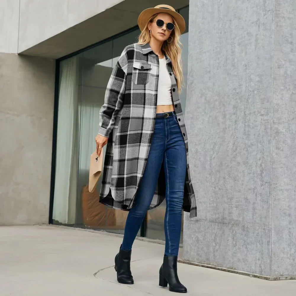Gabardina Con Patrón De Cuadros Y Aberturas Laterales Para Mujer | Ideal Para Entretiempo