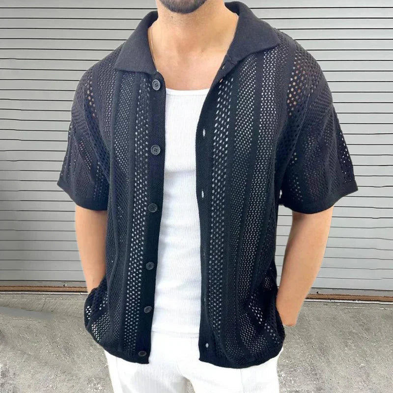 Camisa de Manga Corta con Cuello Clásico y Textura Tejida para Hombre | Ideal para Uso Diario e Informal
