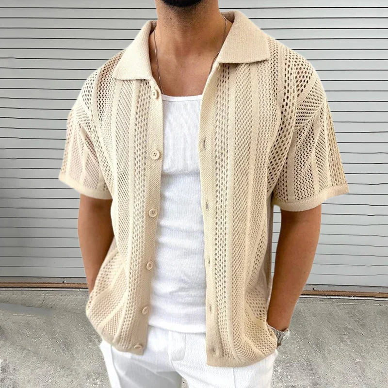 Camisa de Manga Corta con Cuello Clásico y Textura Tejida para Hombre | Ideal para Uso Diario e Informal