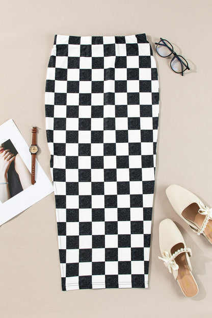 Falda Midi con Fenda Lateral y Motivo de Cuadros para Mujer | Ideal para Uso Diario y Profesional