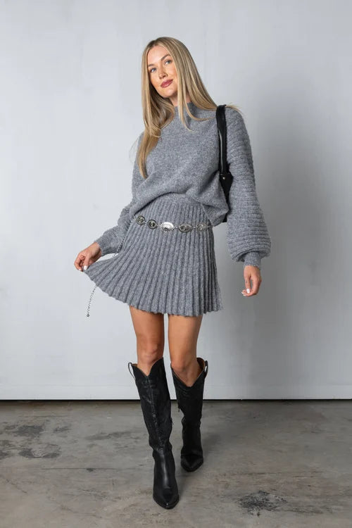 Conjunto De Dos Piezas Con Suéter De Largo Completo Y Falda Plisada Para Mujer | Ideal Para Uso Diario Y Ocasiones