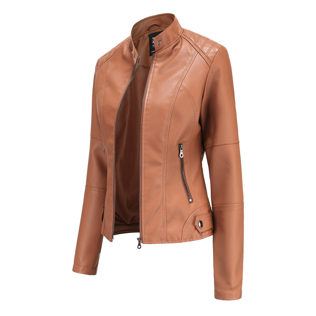 Chaqueta Corta con Cremallera Frontal y Cuello con Broches para Mujer | Ideal para la Media Estación