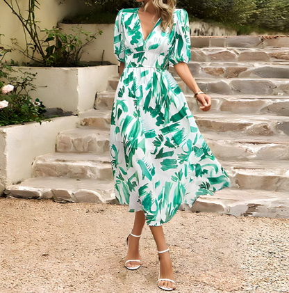Vestido Midi con Escote en V y Corte Ajustado para Mujer | Ideal para Eventos Sociales u Ocasiones Especiales
