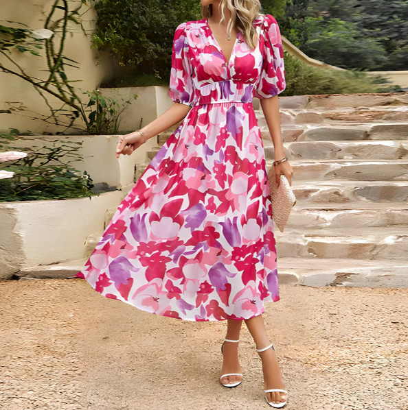 Vestido Midi con Escote en V y Corte Ajustado para Mujer | Ideal para Eventos Sociales u Ocasiones Especiales