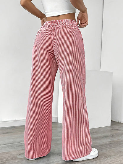 Pantalón De Corte Amplio Con Rayas Verticales Y Cintura Ajustable Para Mujer | Ideal Para Uso Diario