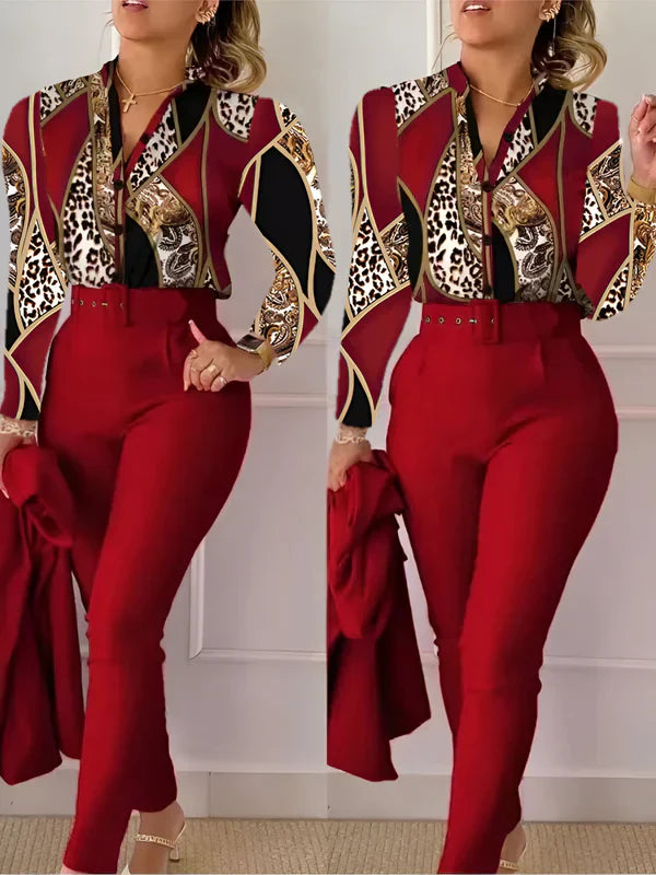 Conjunto De Dos Piezas con Top De Escote En V y Pantalón De Cintura Alta para Mujer | Ideal para Uso Diario y Entornos Formales