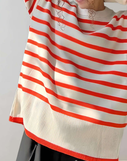 Suéter Con Diseño A Rayas Y Cuello Alto Para Mujer | Ideal Para Otoño E Invierno