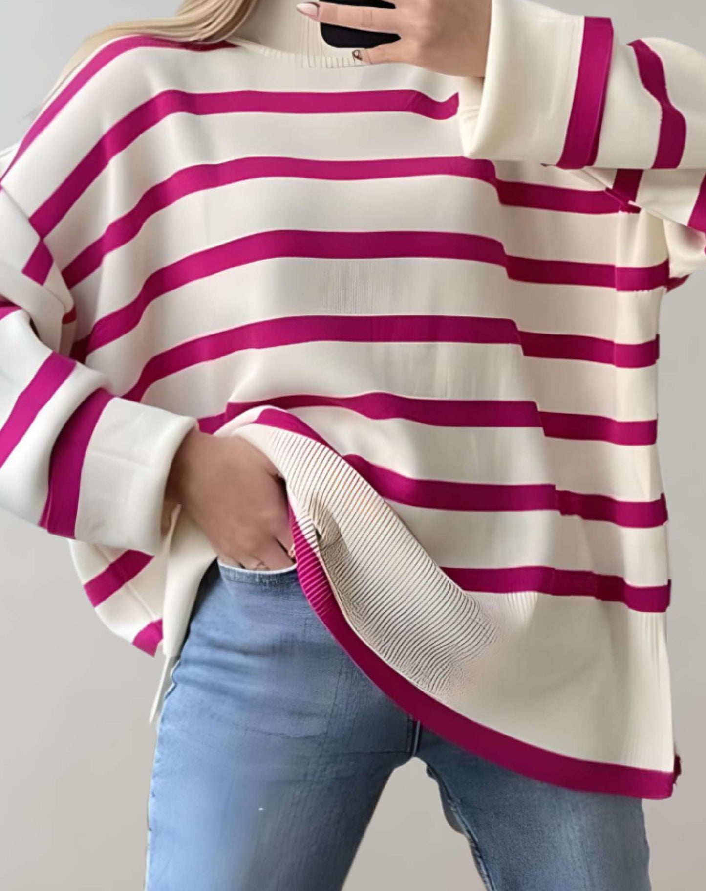Suéter Con Diseño A Rayas Y Cuello Alto Para Mujer | Ideal Para Otoño E Invierno