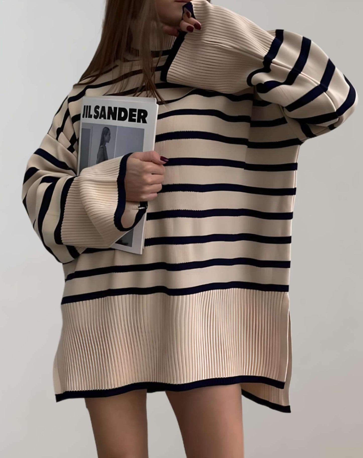 Suéter Con Diseño A Rayas Y Cuello Alto Para Mujer | Ideal Para Otoño E Invierno