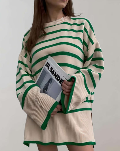 Sweater Con Ajuste Amplio, Cuello Alto Y Diseño De Rayas Para Mujer | Ideal Para Primavera, Otoño E Invierno
