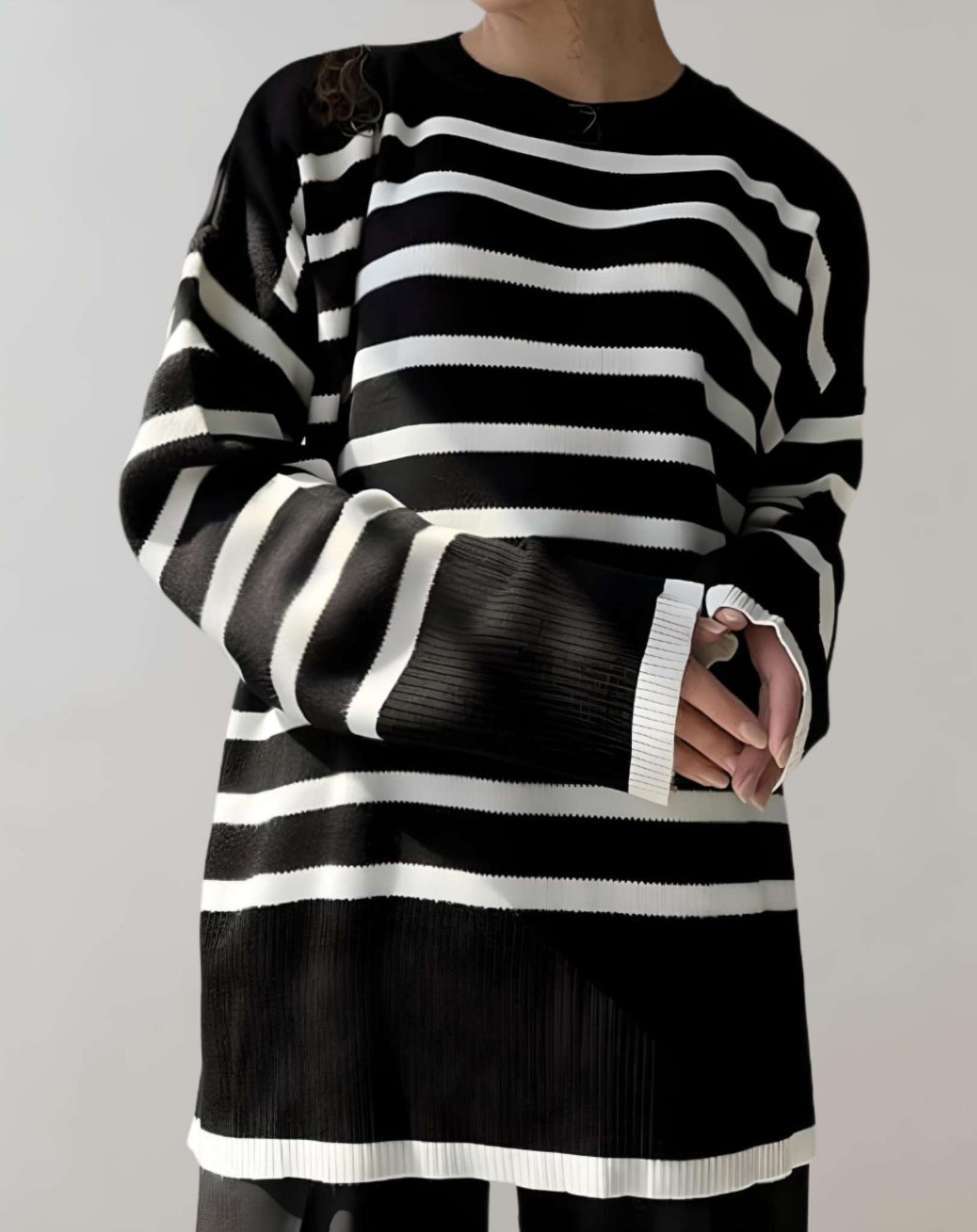 Sweater Con Ajuste Amplio, Cuello Alto Y Diseño De Rayas Para Mujer | Ideal Para Primavera, Otoño E Invierno