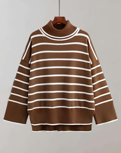Suéter Con Diseño A Rayas Y Cuello Alto Para Mujer | Ideal Para Otoño E Invierno