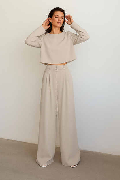 Conjunto de Dos Piezas con Pantalón Plisado y Top Corto para Mujer | Ideal para Primavera, Verano y Otoño