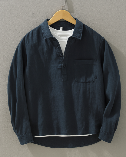 Camisa de Manga Larga con Cierre Parcial de Botones para Hombre | Ideal para Uso Diario