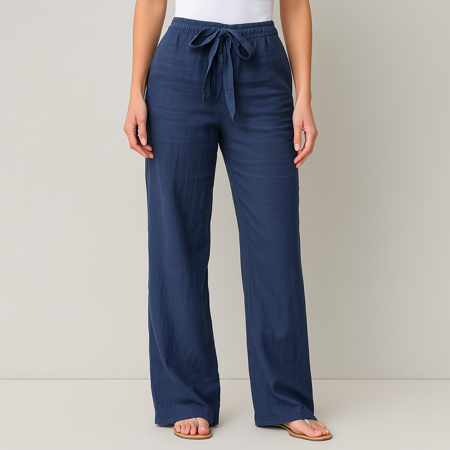 Pantalón De Corte Amplio Con Cintura Elástica Y Bolsillos Laterales Para Mujer | Ideal Para Uso Diario