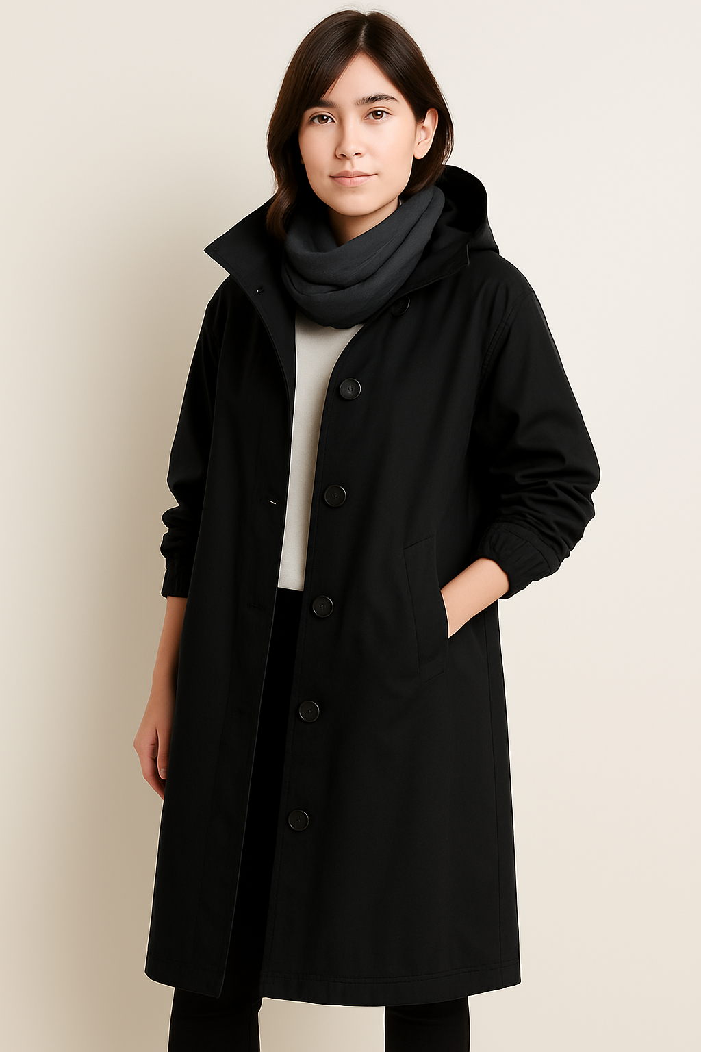 Abrigo Largo Con Capucha Y Cierre De Botones Para Mujer | Ideal Para Entretiempo