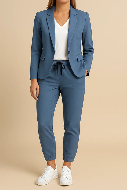 Conjunto de Dos Piezas con Blazer Entallado y Pantalón Jogger de Cintura Elástica para Mujer | Ideal para Oficina o Uso Diario