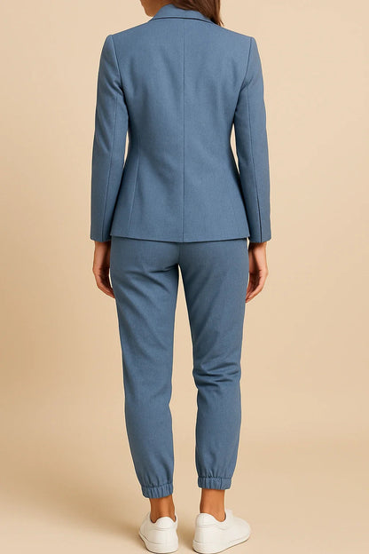 Conjunto de Dos Piezas con Blazer Entallado y Pantalón Jogger de Cintura Elástica para Mujer | Ideal para Oficina o Uso Diario