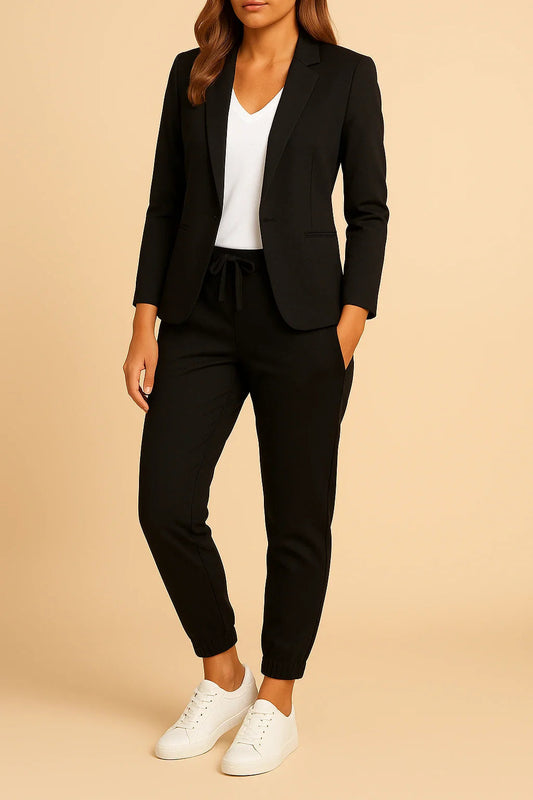 Conjunto de Dos Piezas con Blazer Entallado y Pantalón Jogger de Cintura Elástica para Mujer | Ideal para Oficina o Uso Diario