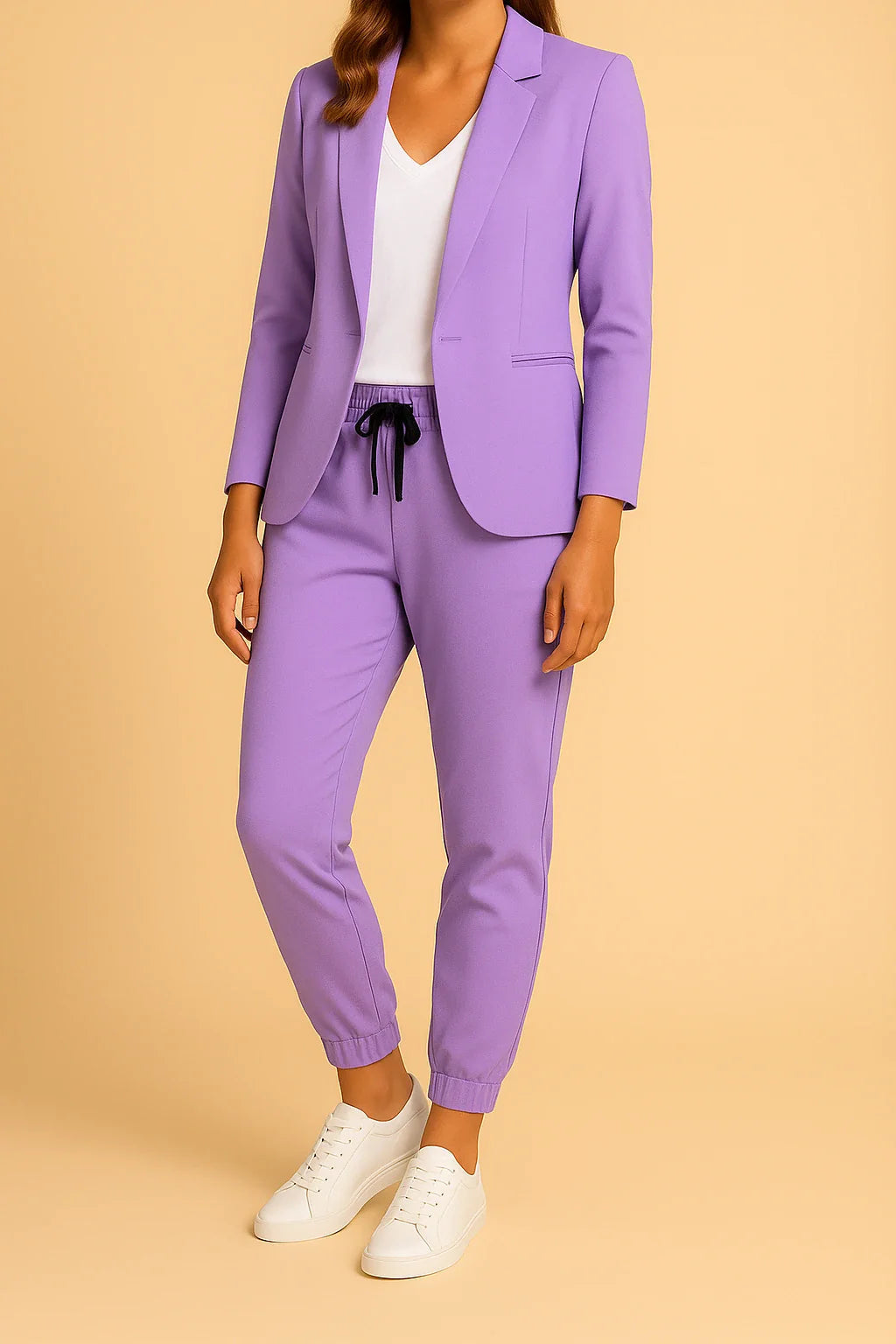 Conjunto de Dos Piezas con Blazer Entallado y Pantalón Jogger de Cintura Elástica para Mujer | Ideal para Oficina o Uso Diario