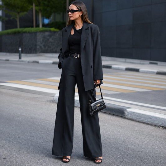 Conjunto De Dos Piezas Con Blazer De Manga Larga Y Pantalón Recto Para Adultos | Ideal Para Trabajo Y Eventos Formales
