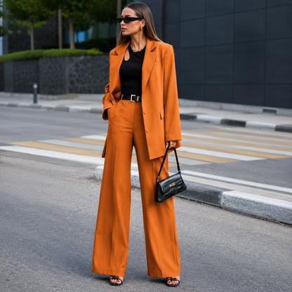 Conjunto De Dos Piezas Con Blazer De Manga Larga Y Pantalón Recto Para Adultos | Ideal Para Trabajo Y Eventos Formales
