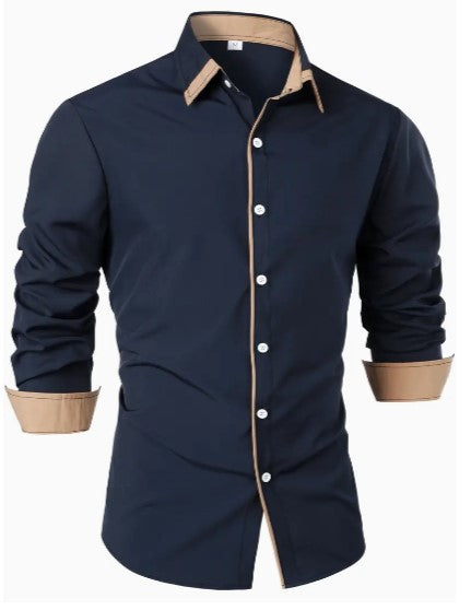 Camisa de Manga Larga con Detalles Contrastados para Hombres | Ideal para Uso Diario
