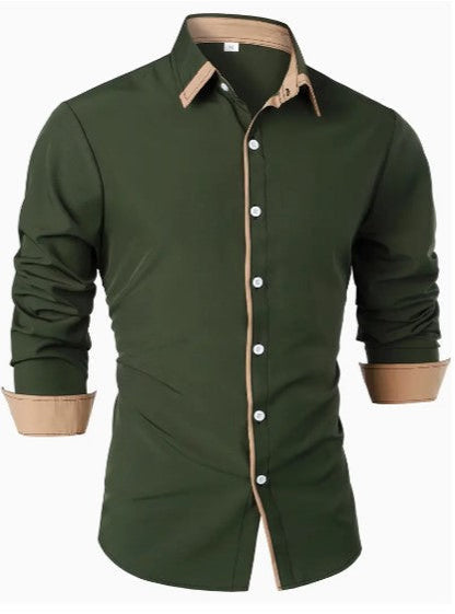 Camisa de Manga Larga con Detalles Contrastados para Hombres | Ideal para Uso Diario