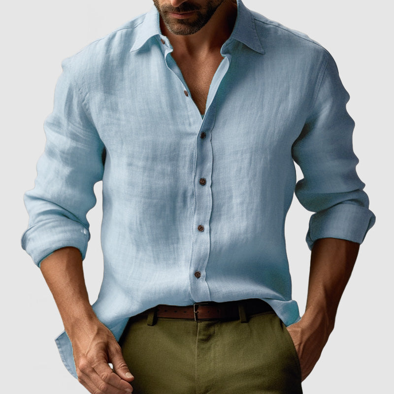 Camisa de Manga Larga con Cuello Clásico para Hombres | Ideal para Verano