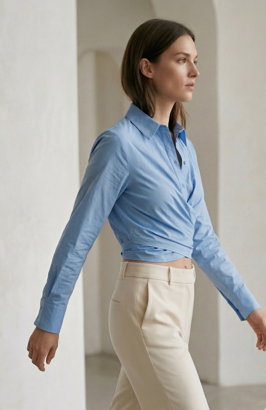 Blusa Cruzada Con Efecto Drapeado Y Corte Ajustado Para Mujer | Ideal Para Oficina Y Uso Diario