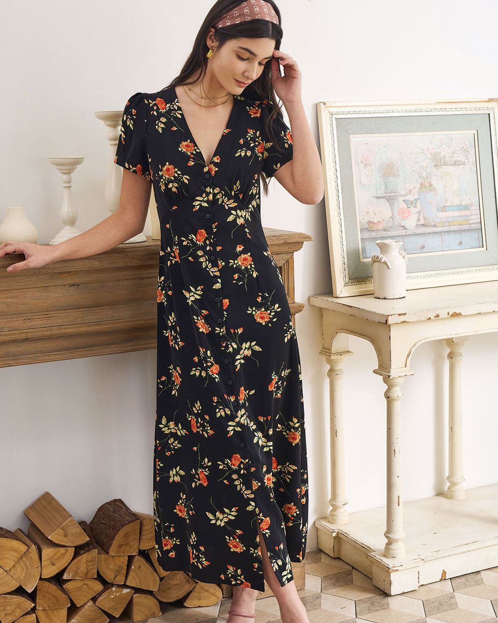 Vestido Midi Con Estampado Floral Y Botones Frontales Para Mujer | Ideal Para Uso Diario Y Ocasiones Informales