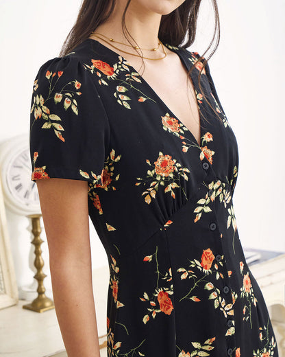 Vestido Midi Con Estampado Floral Y Botones Frontales Para Mujer | Ideal Para Uso Diario Y Ocasiones Informales