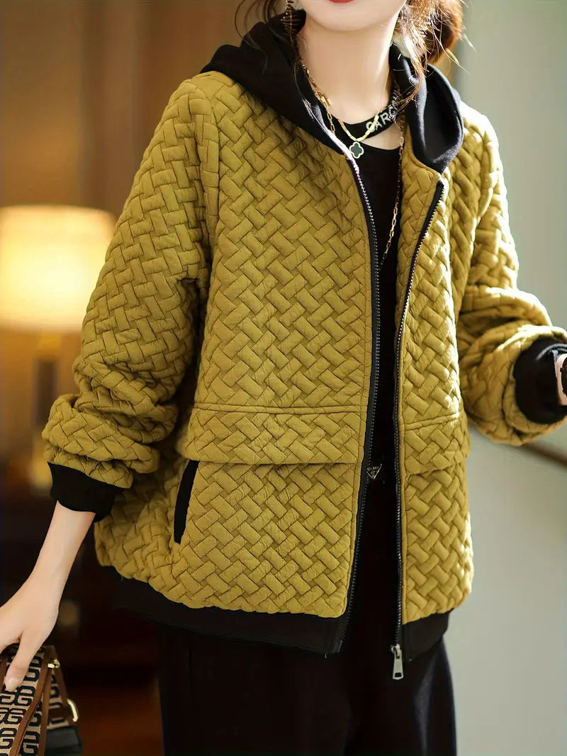 Chaqueta con Motivo Trenzado y Capucha para Mujer | Ideal para Uso Diario en Días Frescos
